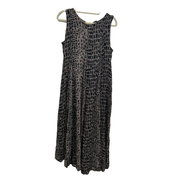 Nostalgia Dresses & Skirts - Nostalgia Dress Womens L Brown Black Lagenlook Sleeveless Croc Print Midi Artsy